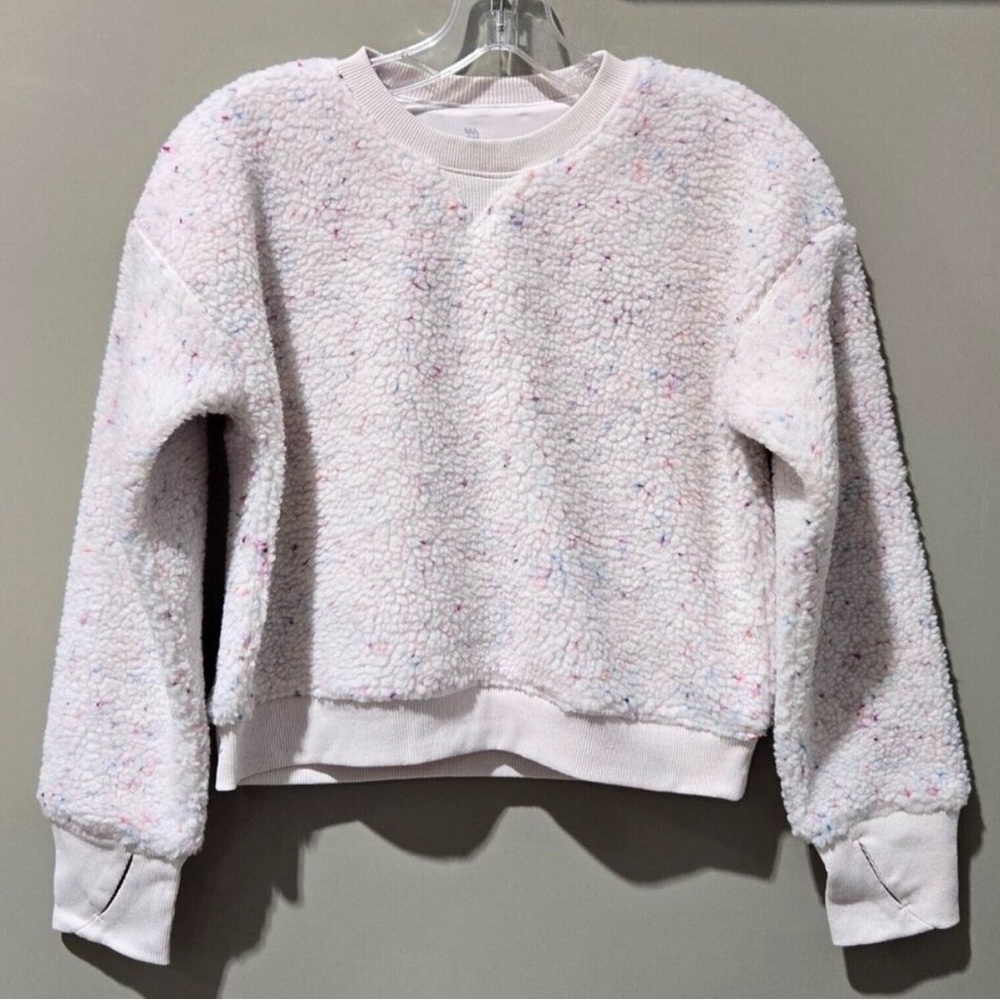 NWOT All in Motion Girls' Cream Speckled Sherpa Sweatshirt - Large